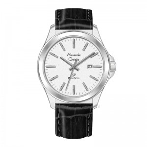 Alexandre Christie AC 1026 Silver White Leather Man MDLSSSL